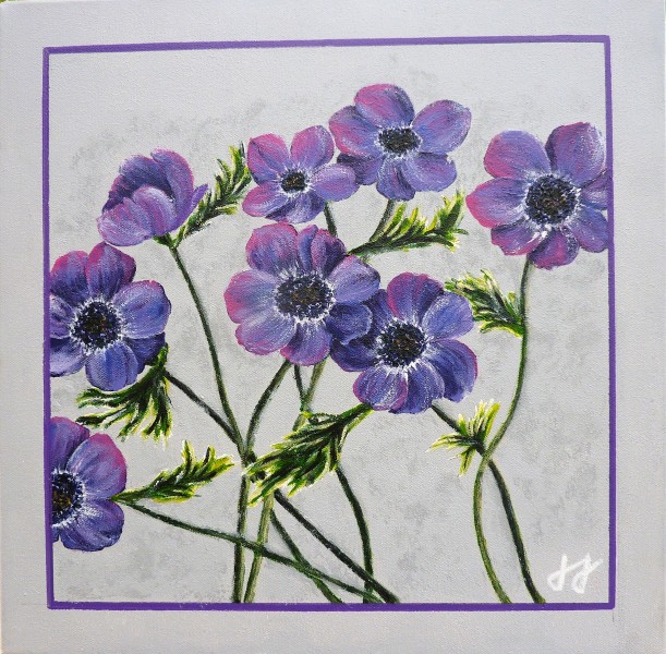 2016 28 anémones violettes 40 x 40 Acrylique